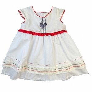 CHICKEEDUCK Baby Girl Cap Sleeve Dress with Red and Blue Stitching - 9-12M